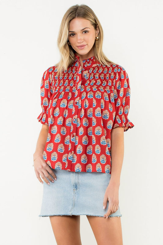 Flutter Sleeve Floral Detail Top