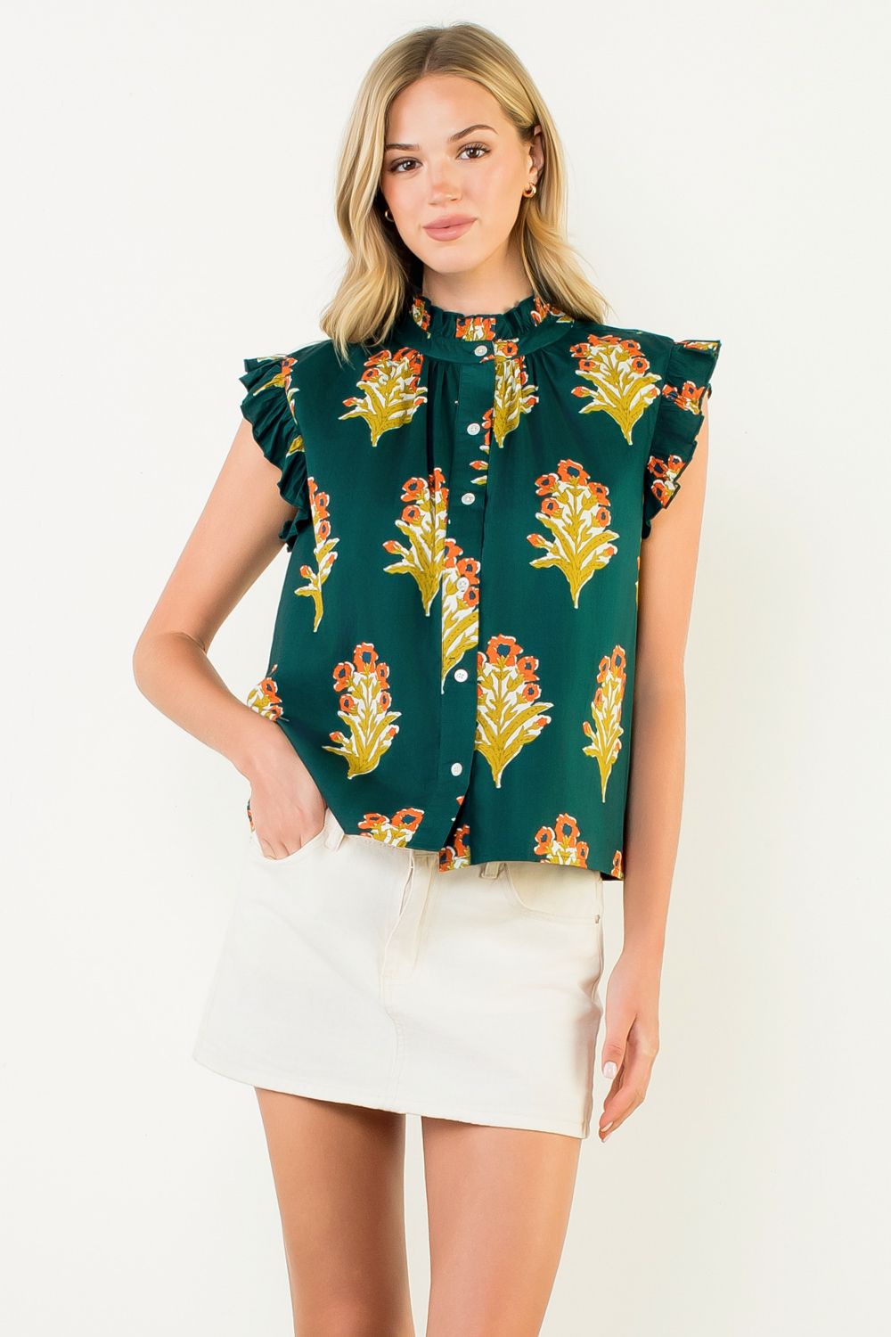 Flutter Sleeve Floral Detail Top
