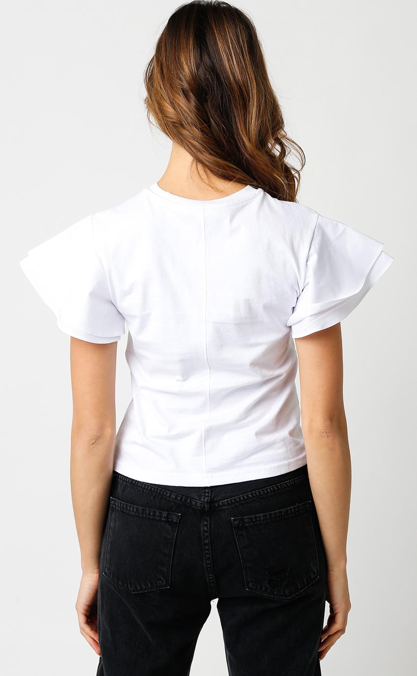 Cotton T-shirt with Poplin Flutter Sleeve