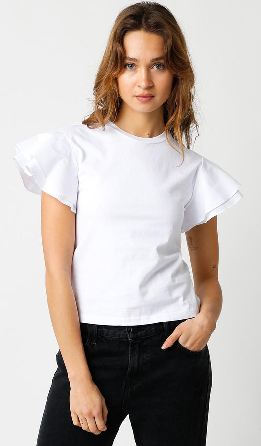 Cotton T-shirt with Poplin Flutter Sleeve