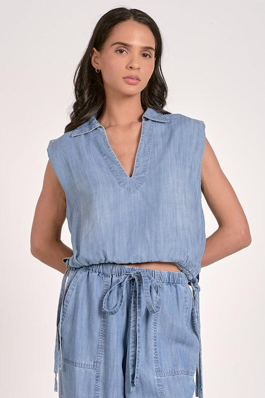 Denim V-Neck Top