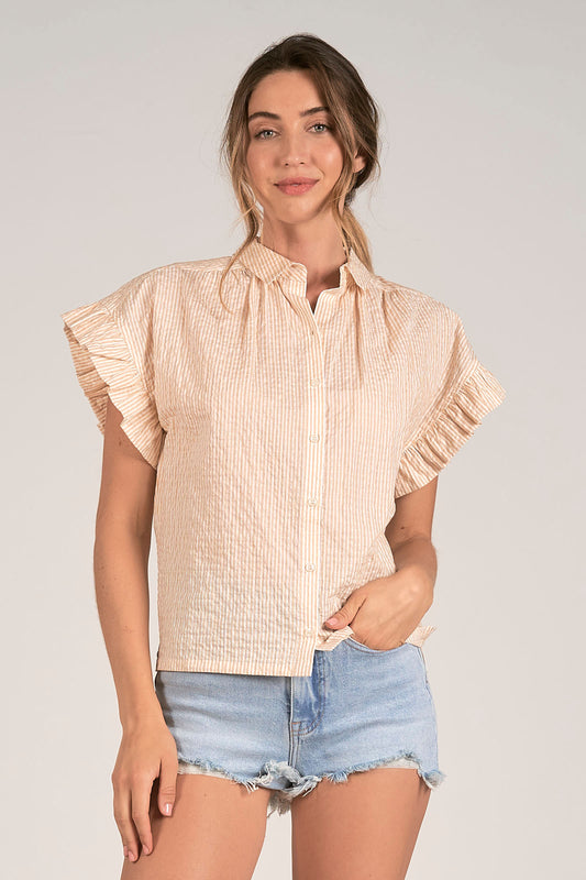 Striped Seersucker Pleated Sleeve Top