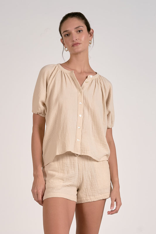 Puff Sleeve Button Down - Natural