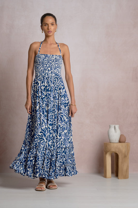 Maxi Printed Dress - Blue Coralina