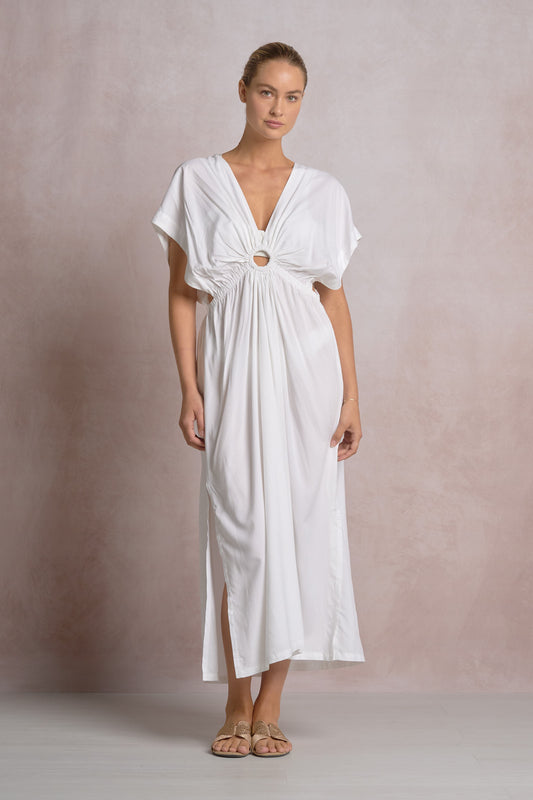 Key Hole Maxi Poplin Dress - White
