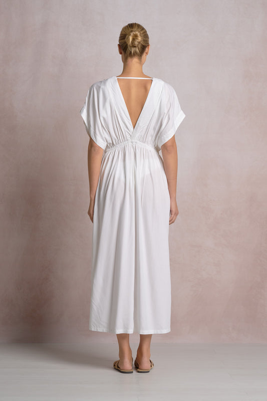 Key Hole Maxi Poplin Dress - White