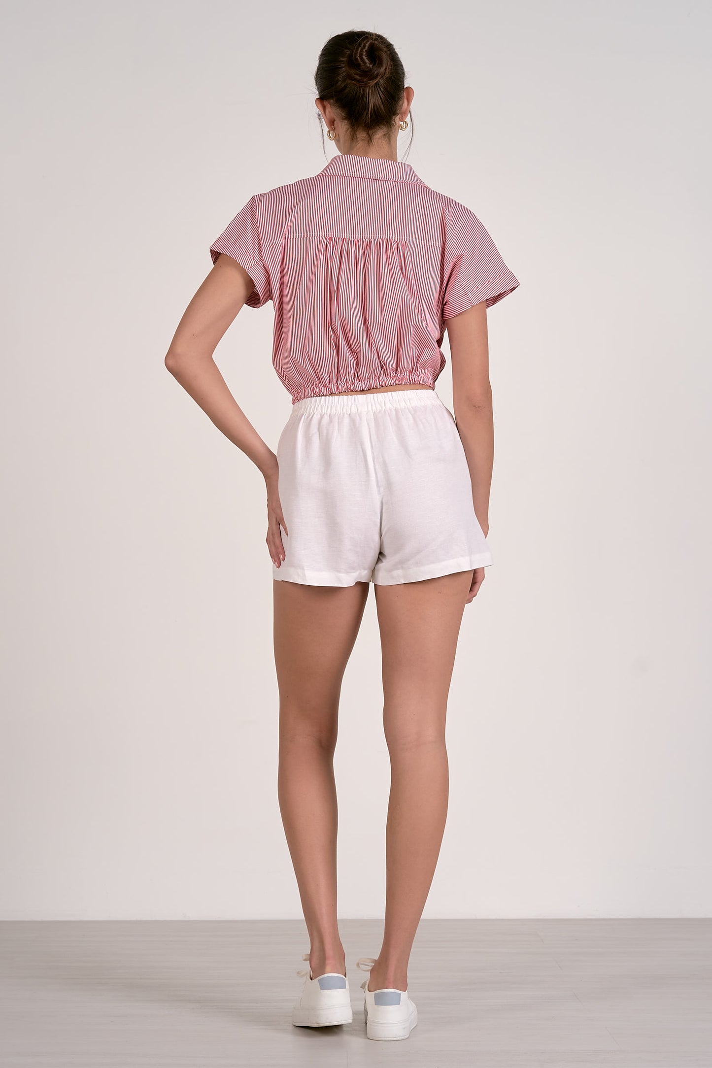 Striped Collared Tie Top - Red