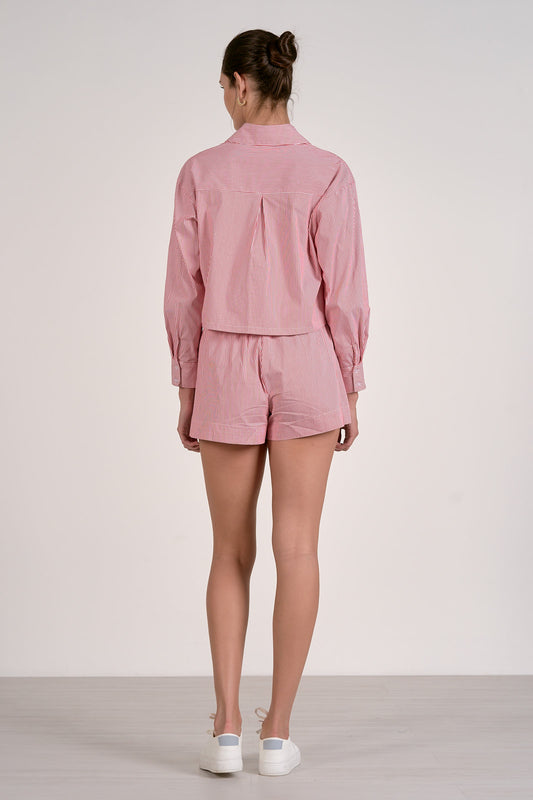 Striped Linen Shorts - Red