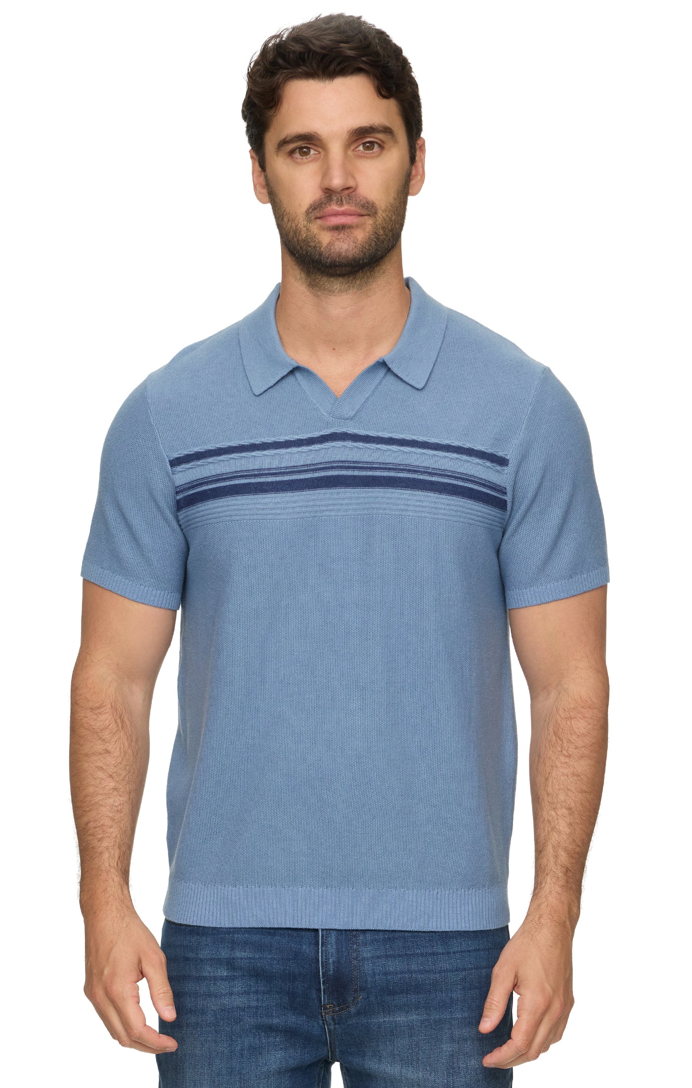 Clarksville Short Sleeve Chest Stripe Sweater Polo