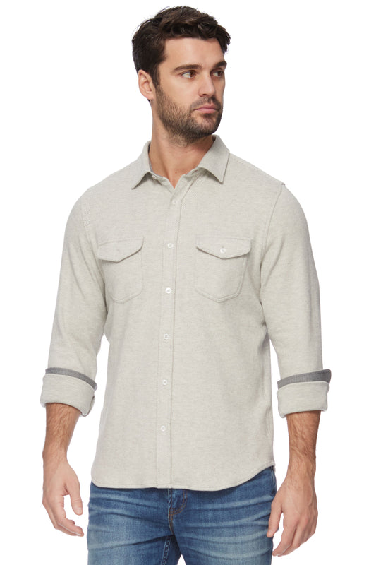 Hero Solid Twill Knit Flannel Shirt - Lt Grey