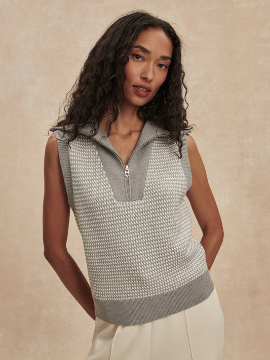 Peterson Half Zip Knit - Grey Melange/White