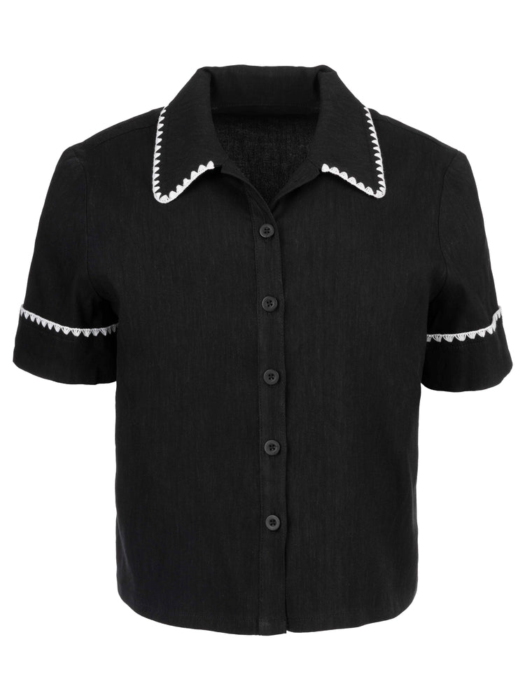 Marisol Short Sleeve Button Front w/ Embellished Detail