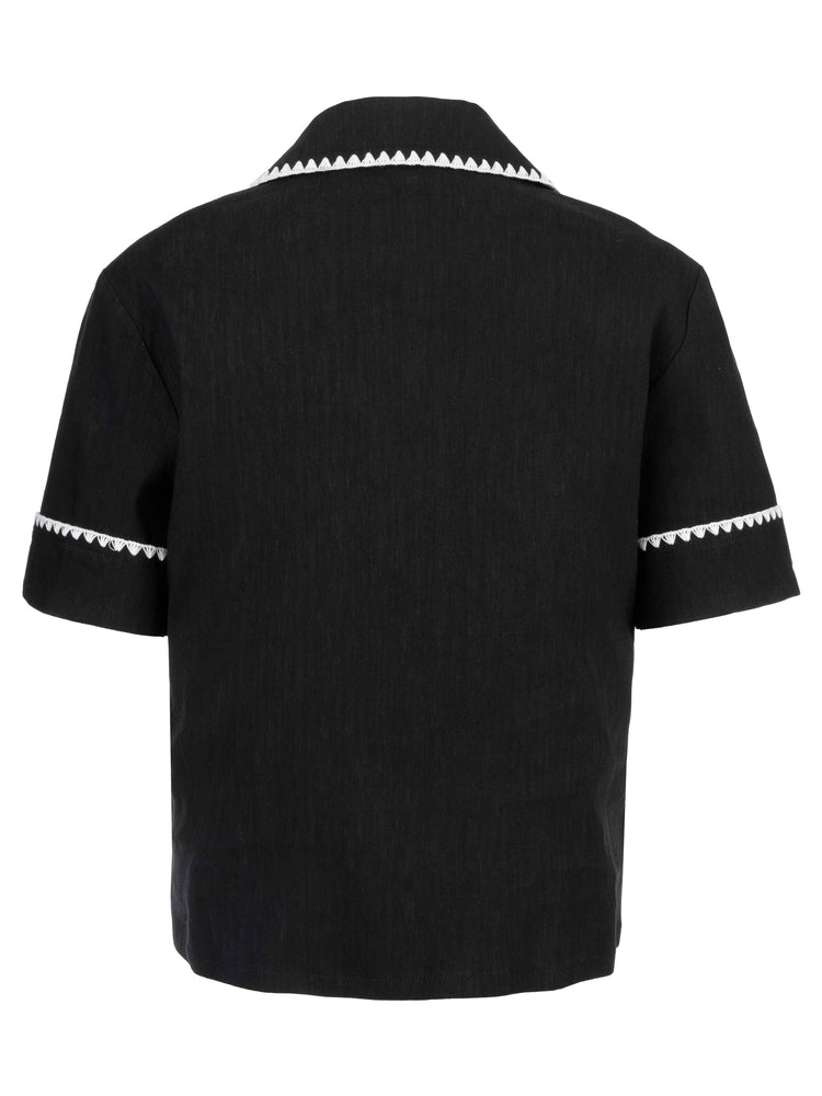 Marisol Short Sleeve Button Front w/ Embellished Detail