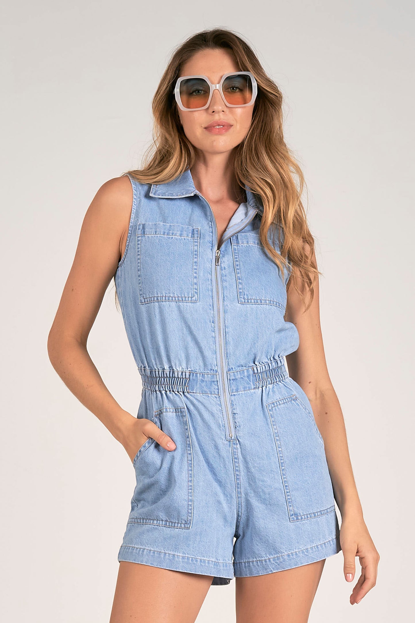 Denim Sleeveless Short Romper