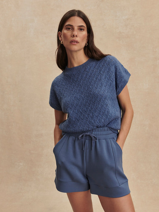 Manae Pointelle Knit Top - Bijou Blue