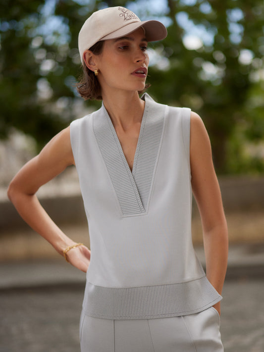 freida v neck tank - blue clay