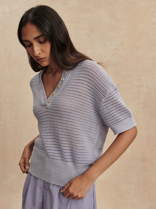 Callie Short Sleeve Knit Top - thistle down