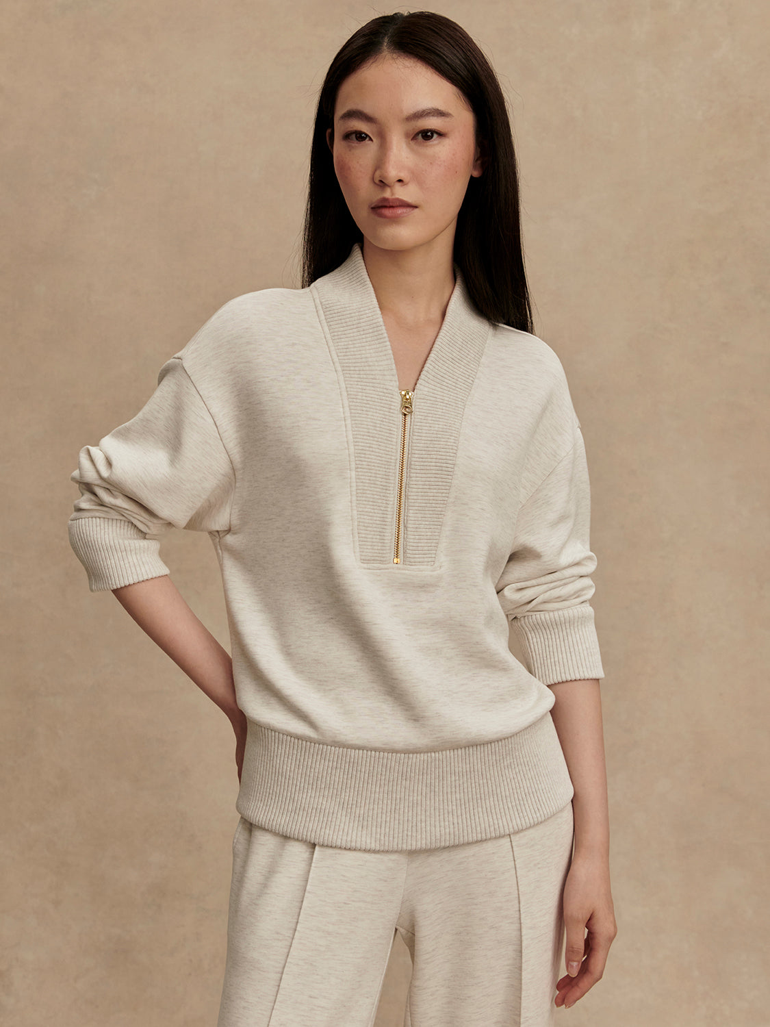 Sally Half Zip - Ivory Marl