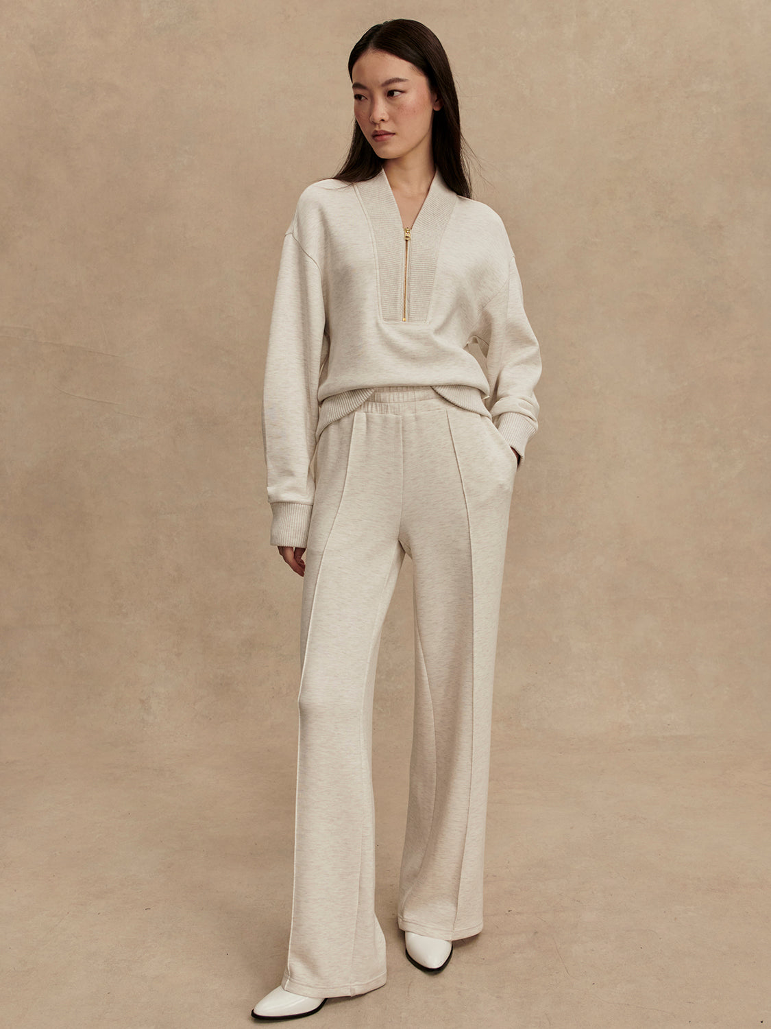 Sally Half Zip - Ivory Marl