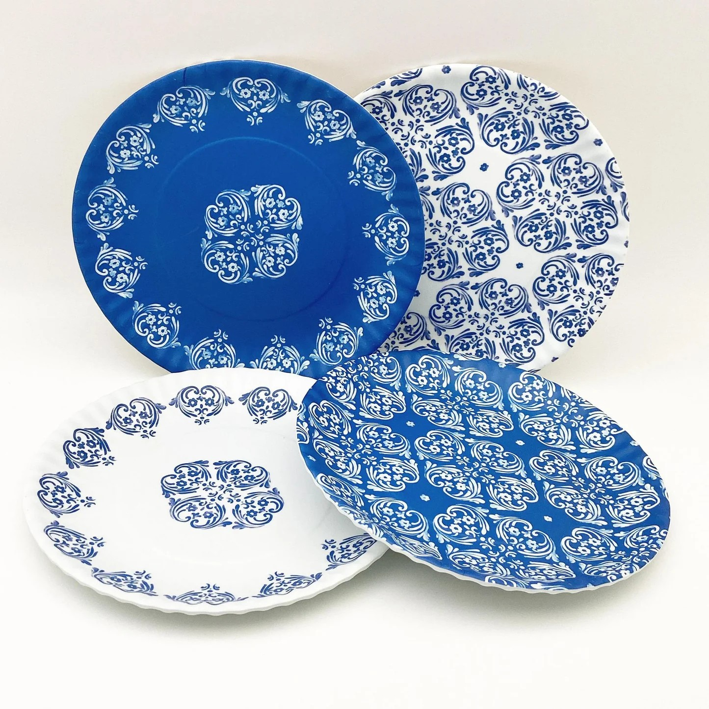 Blue & White Melamine "Paper" Plates - Set of 4