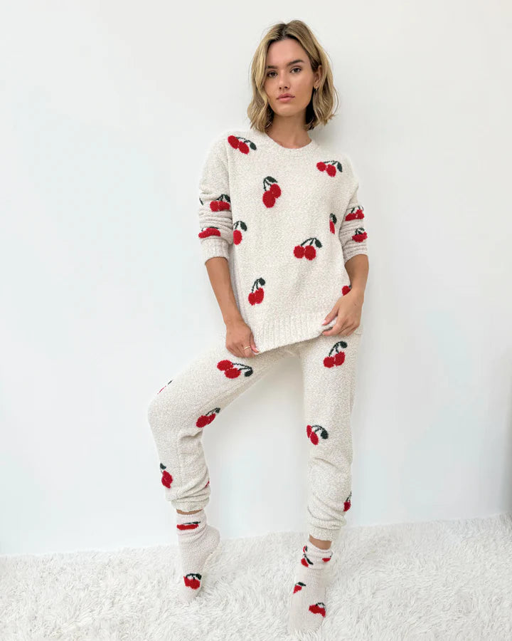 Fuzzy Sweater Set - Cherries