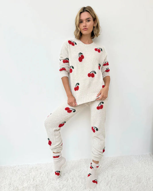 Fuzzy Sweater Set - Cherries