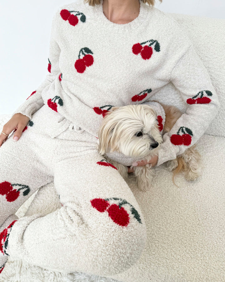 Fuzzy Sweater Set - Cherries