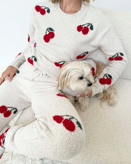 Fuzzy Sweater Set - Cherries