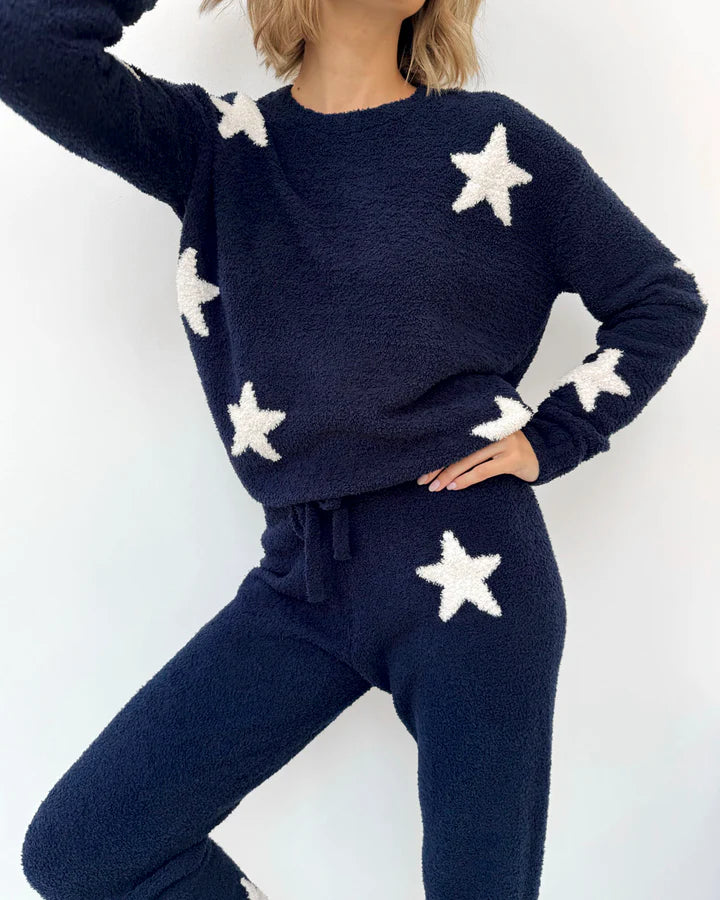 Fuzzy Sweater Set - Navy Oat Stars