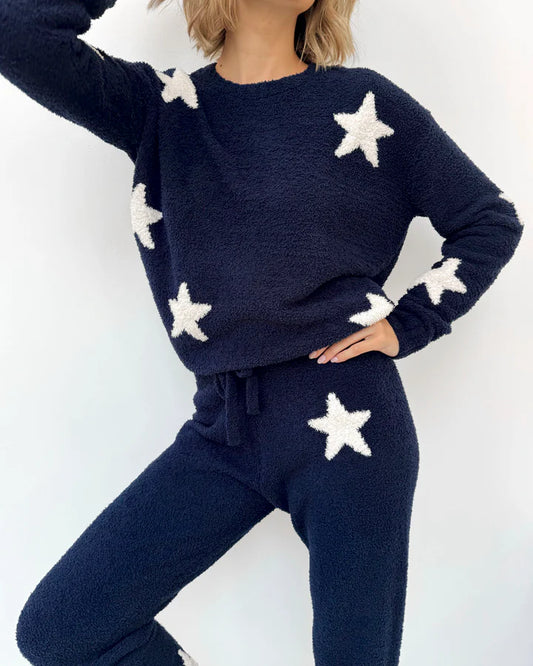 Fuzzy Sweater Set - Navy Oat Stars