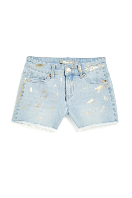 Foil Splattered Fray Hem Short - Brittany