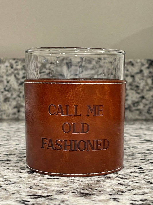 Call Me Old Fashioned Faux Leather Rocks Glass