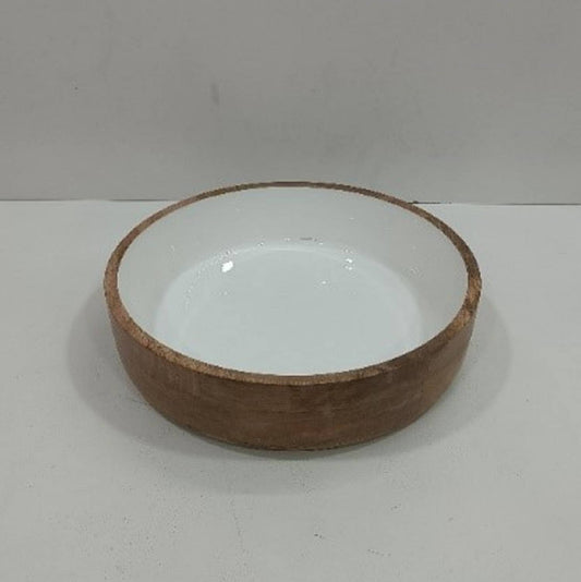Wooden Large Bowl White Enamel & Natural Wood