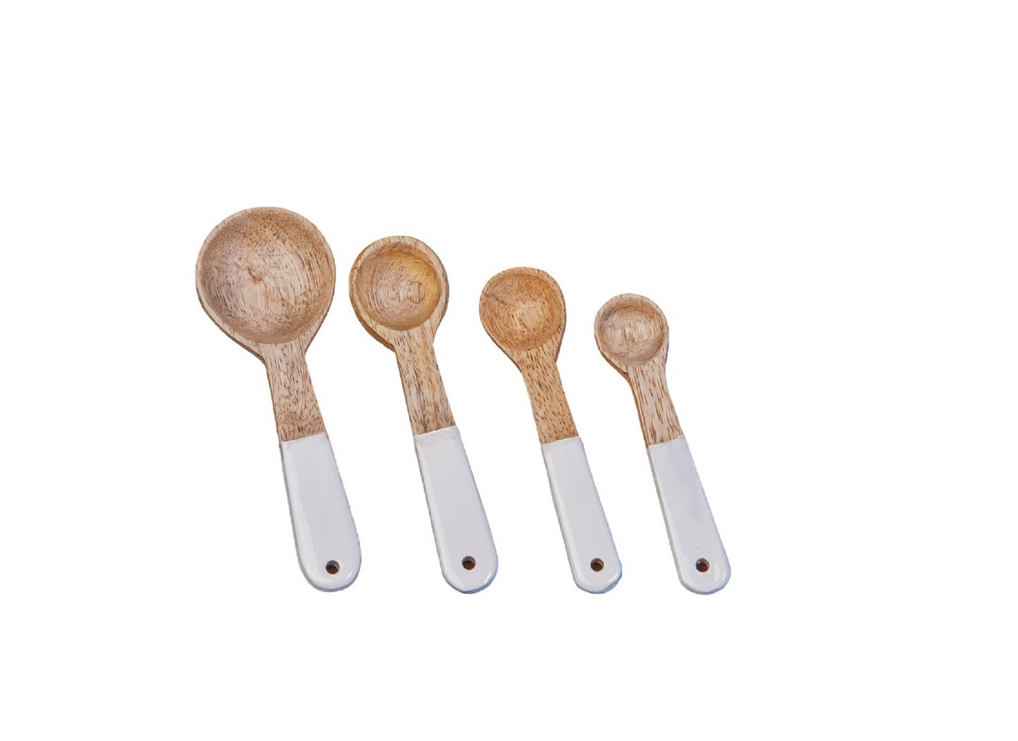 Set of 4 Mango Wood & Enamel Measuring Spoons