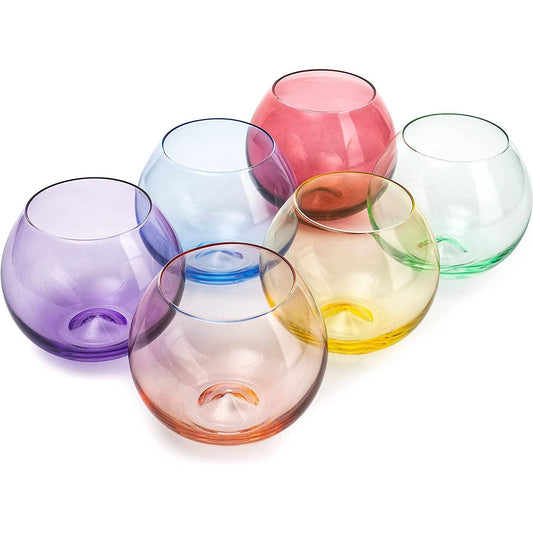 Colored Stemless Wine Glass Set of 6, 18 oz