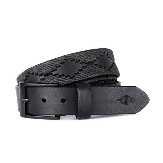 Bordado black leather belt