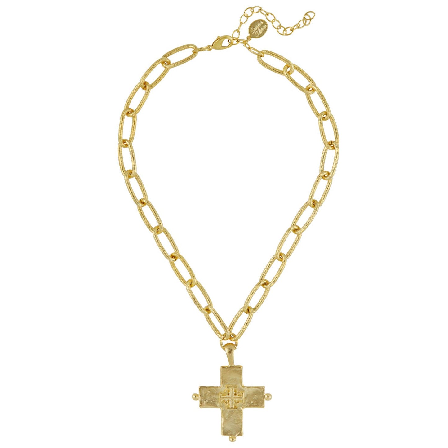 Gold Jerusalem Cross + Oblong Chain Necklace