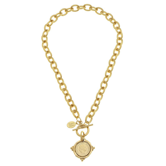 Handcast Gold Intaglio Coin Front Toggle Necklace